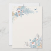 Invitation Baptême de fille Bleu Papillon rose et Boho Bleu (Dos)