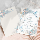 Invitation Baptême de fille Bleu Papillon rose et Boho Bleu