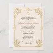 Invitation Baptême de fille catholique - Fleurs et chérubins (Devant)