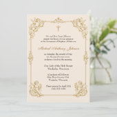 Invitation Baptême de fille catholique - Fleurs et chérubins (Debout devant)
