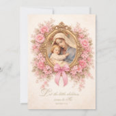 Invitation Baptême de fille catholique - Fleurs et chérubins (Dos)