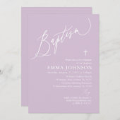 Invitation Baptême de fille de Croix Blanche viole (Devant / Derrière)