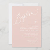 Invitation Baptême de fille de croix blanches rose (Devant)