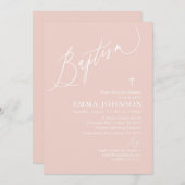 Invitation Baptême de fille de croix blanches rose (Devant / Derrière)