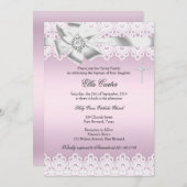 Invitation Baptême de fille de croix de cor rose e (Devant / Derrière)