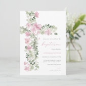 Invitation Baptême de fille de croix florale rose (Debout devant)