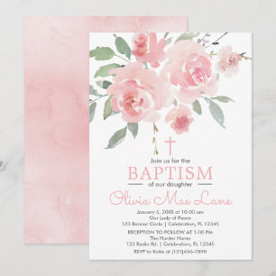 Invitation Baptême de fille de jardin rose