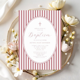 Invitation Baptême de fille élégant en rose poussiéreux écrit