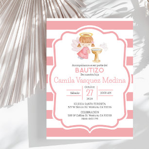 Invitation Baptême de fille en espagnol mignon Aquarelle Ange