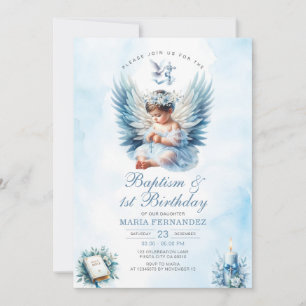 Invitation Baptême de fille et 1er anniversaire Croix florale