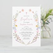 Invitation Baptême de fille florale sauvage Boho (Debout devant)