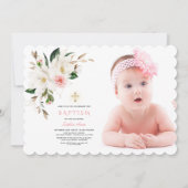 Invitation Baptême de fille photo de Magnolia blanche délicat (Devant)