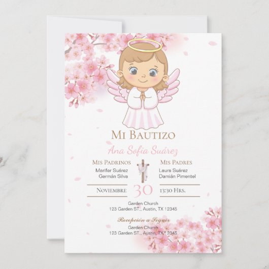 Invitation Baptême de fille rose (Devant)