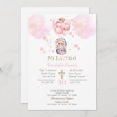 Invitation Baptême de fille rose (Devant / Derrière)