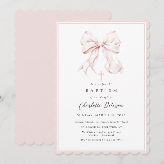 Invitation Baptême de fille rose (Devant / Derrière)