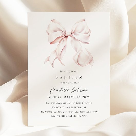 Invitation Baptême de fille rose