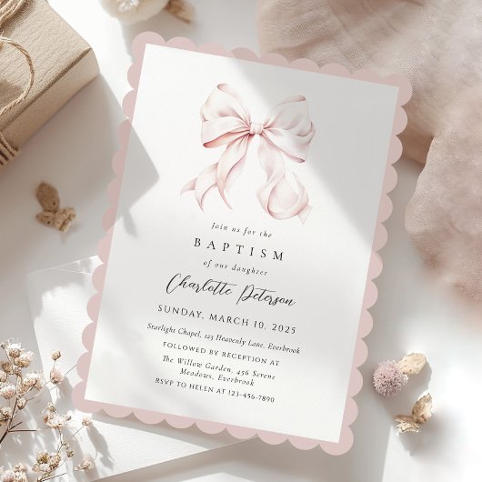 Invitation Baptême de fille rose