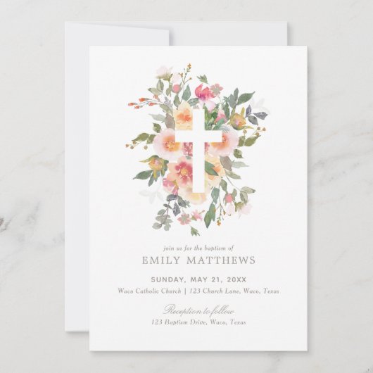 Invitation Baptême de fille rose (Devant)