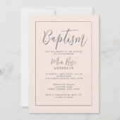 Invitation Baptême de fille rose douce moderne (Devant)