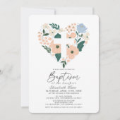 Invitation Baptême de fille rose du coeur floral (Devant)
