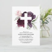 Invitation Baptême de Fille Rose et Croix Blanche de Bourgogn (Debout devant)