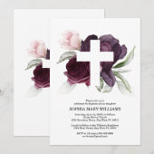 Invitation Baptême de Fille Rose et Croix Blanche de Bourgogn (Devant / Derrière)