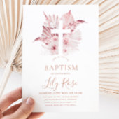 Invitation Baptême de fille rose florale
