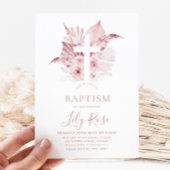 Invitation Baptême de fille rose florale