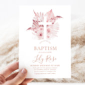 Invitation Baptême de fille rose florale