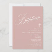 Invitation Baptême de fille rose poussiéreux écriture moderne (Devant)