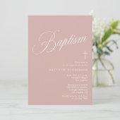 Invitation Baptême de fille rose poussiéreux écriture moderne (Debout devant)