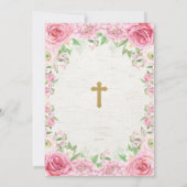 Invitation Baptême de fille Rose rose or (Dos)