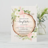 Invitation Baptême de fille rustique boisé vert rose pâle (Debout devant)