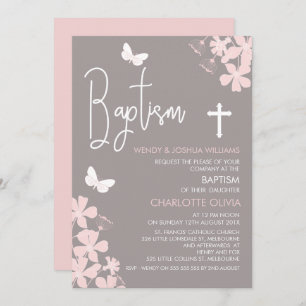 Invitation Baptême De Filles Florales Et Papillons