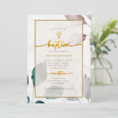 Invitation Baptême De Fleur Botanique De Cadre Or (Debout devant)