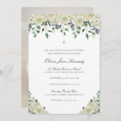 Invitation Baptême de fleurs blanches et verdure (Devant / Derrière)