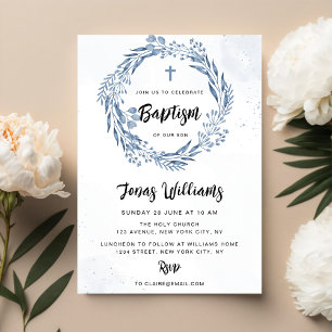 Invitation Baptême de fleurs bleues