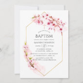 Invitation Baptême de fleurs de cerisier rose géométrique (Devant)