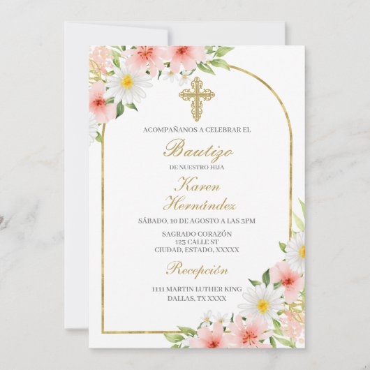Invitation Baptême de fleurs de printemps espagnol (Devant)