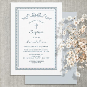 Invitation Baptême de fond grec bleu Dusty