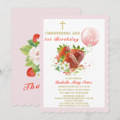 Invitation Baptême de fraise et premier anniversaire (Devant / Derrière)