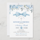 Invitation Baptême de garçon bleu et premier anniversaire (Devant)