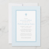 Invitation Baptême de garçon bleu gingham (Devant)