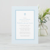 Invitation Baptême de garçon bleu gingham (Debout devant)