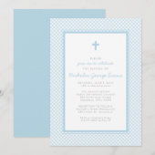 Invitation Baptême de garçon bleu gingham (Devant / Derrière)