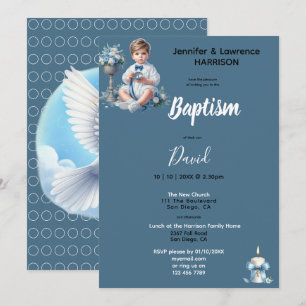 Invitation Baptême de garçon bleu Personnalisé