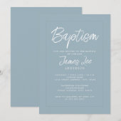 Invitation Baptême de garçon bleu poussiéreux moderne  (Devant / Derrière)