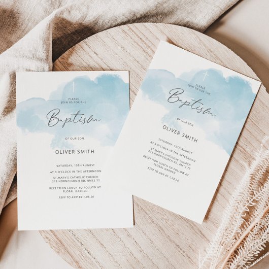 Invitation Baptême de Garçon Bleu. Première sainte