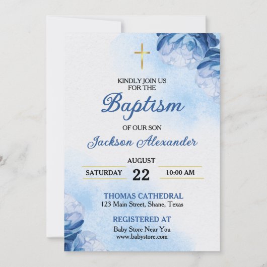 Invitation Baptême de garçon chrétien (Devant)