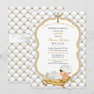 Invitation Baptême de garçon Christening Croix en or